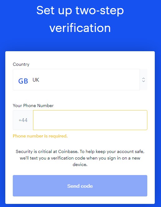 create a coinbase account without phone number 3